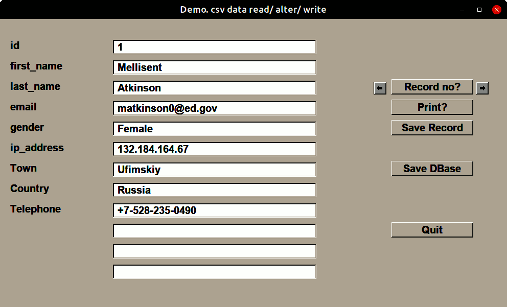 database screen shot